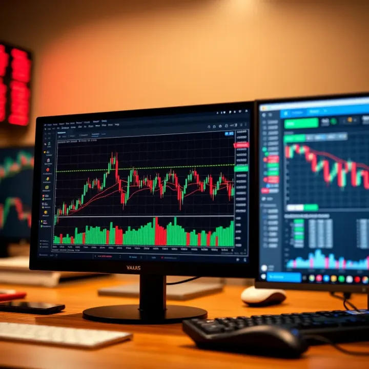 Chart showing stock market data with trading platform interface on a computer screen