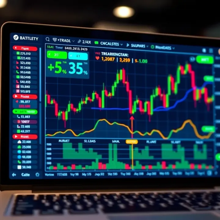 Day Trade Platform Interface with Real-Time Market Data User interface displaying financial charts and trading options on a digital platform