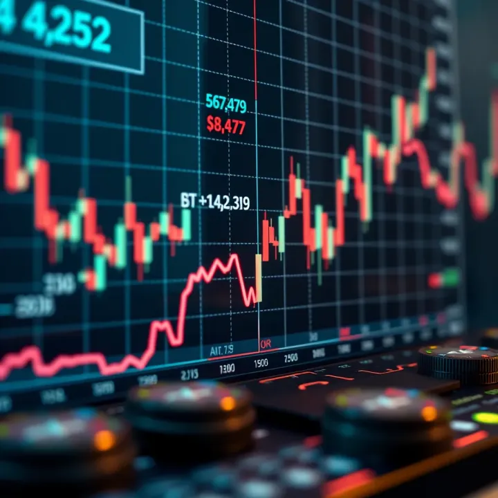 Graph showing upward trend in binary options trading with financial symbols