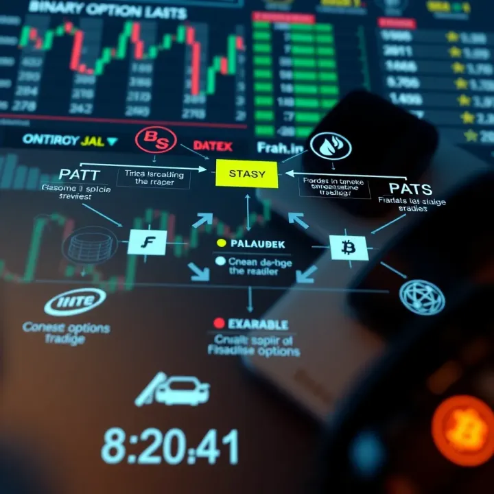 Diagram illustrating binary options trading concepts with financial charts and data