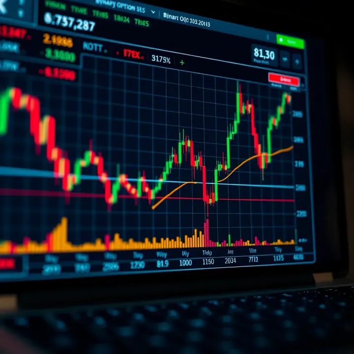 Chart displaying binary options trading data with upward and downward trends