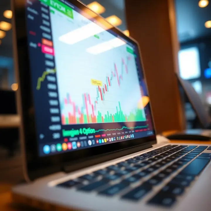Binary options trading chart with upward trend on digital screen