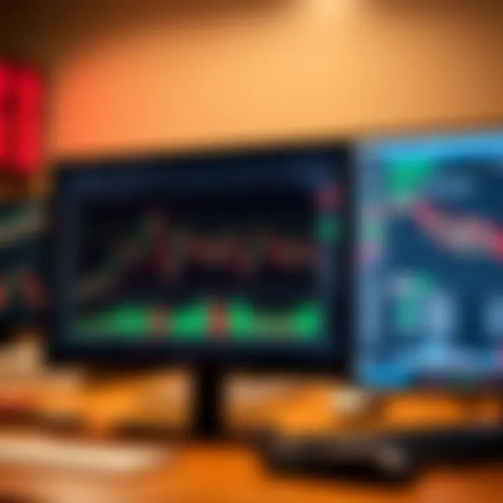 Chart showing stock market data with trading platform interface on a computer screen