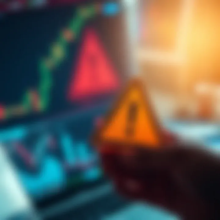 Warning symbols and financial charts illustrating the risks in binary options investments