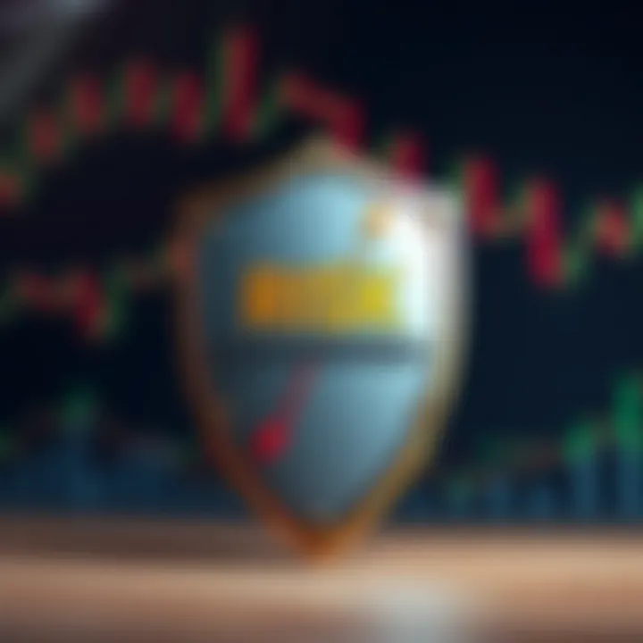 Conceptual illustration of risk management with shield and financial charts in background