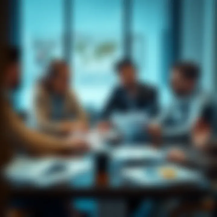 Strategic Discussion on Market Positioning and Competitive Insights Business team discussing strategy with charts and reports on table