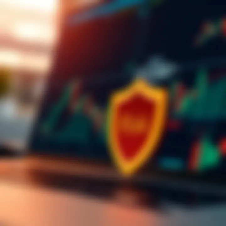 Conceptual illustration of risk management strategy with charts and protective shield icons