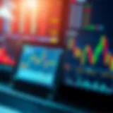 Illustration showing the concept of binary options trading with charts and digital graphs