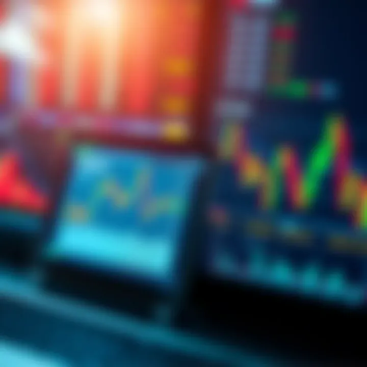 Illustration showing the concept of binary options trading with charts and digital graphs