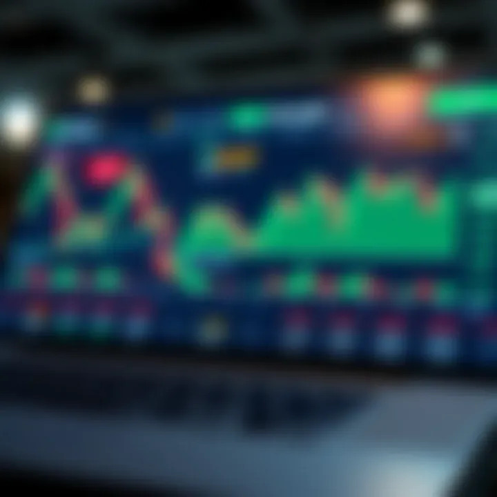 Graph showing trading platform interface with simulated stock charts and virtual currency balances
