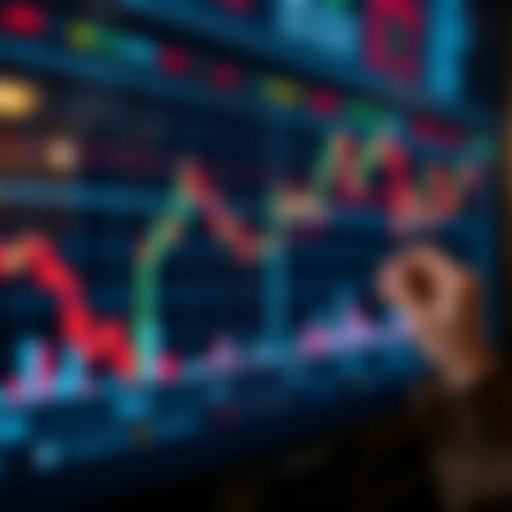 Trading charts and digital graphs illustrating market trends and fluctuations