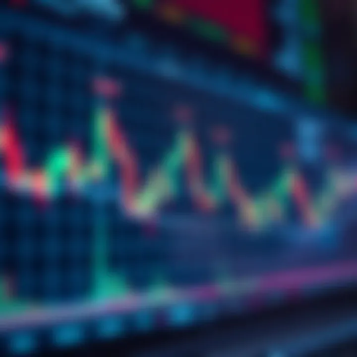 Graph showing cryptocurrency price fluctuations over a short period with candlestick patterns