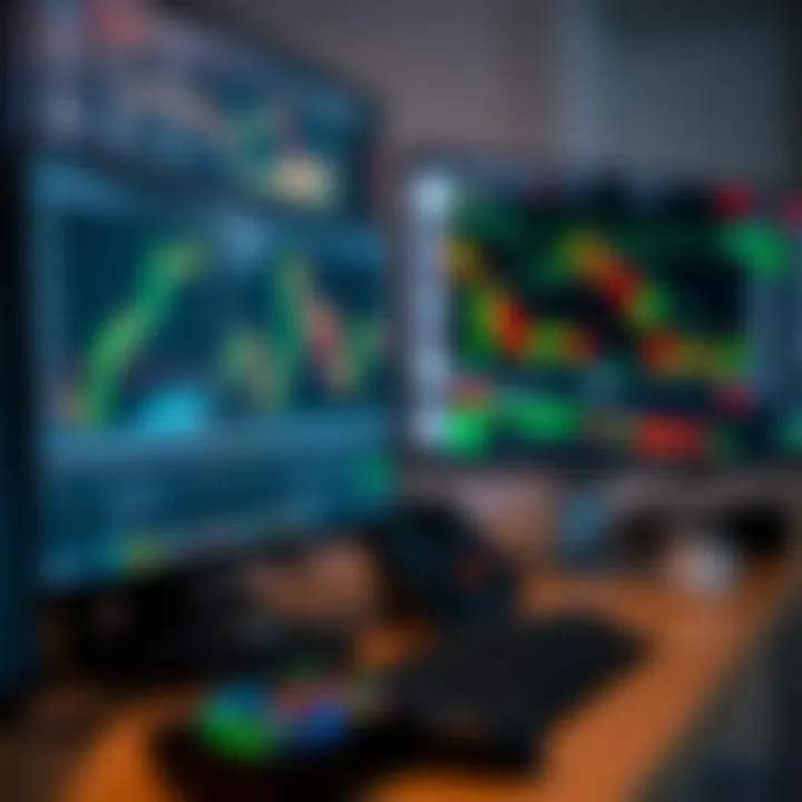Financial tools and charts displayed on computer screens used for analyzing Forex market trends