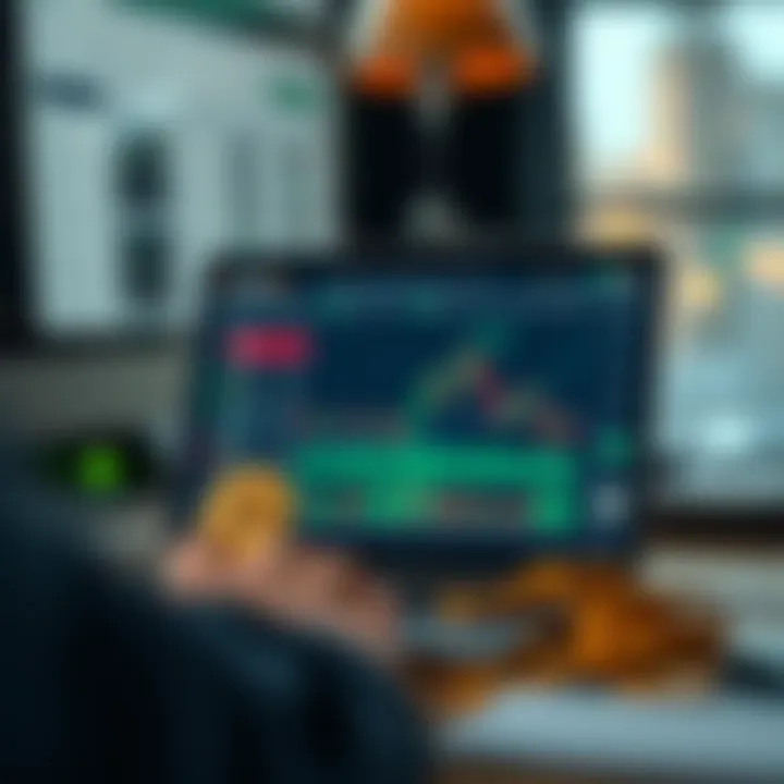 Illustration depicting the concept of a demo account with virtual currency and trading interface