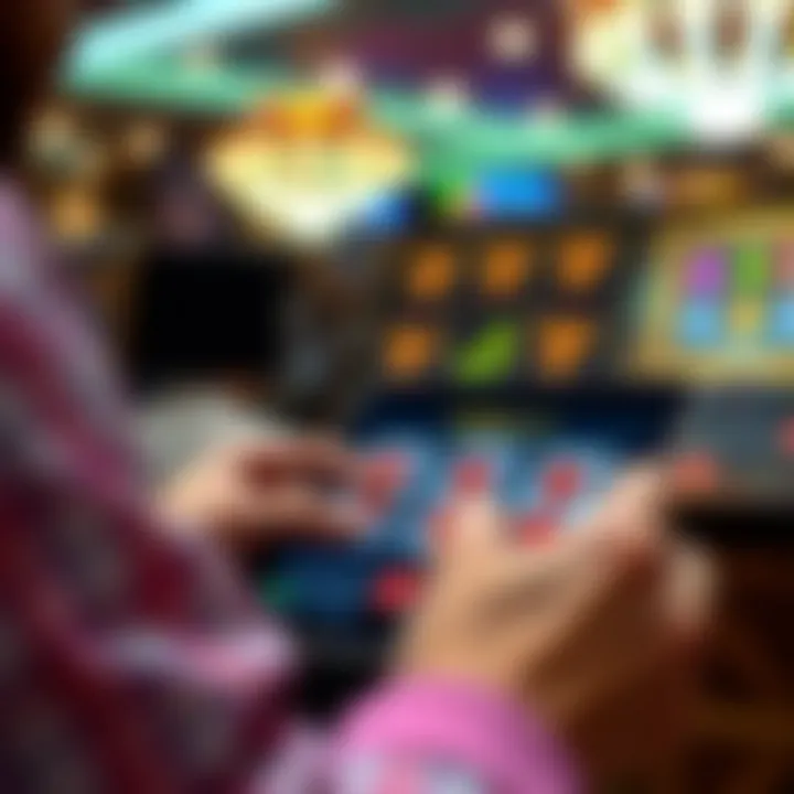 Player engaging with online casino slots on a tablet with game strategies visible