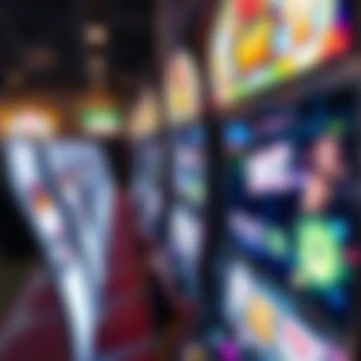 Virtual slot machine interface showing colorful reels and symbols on screen