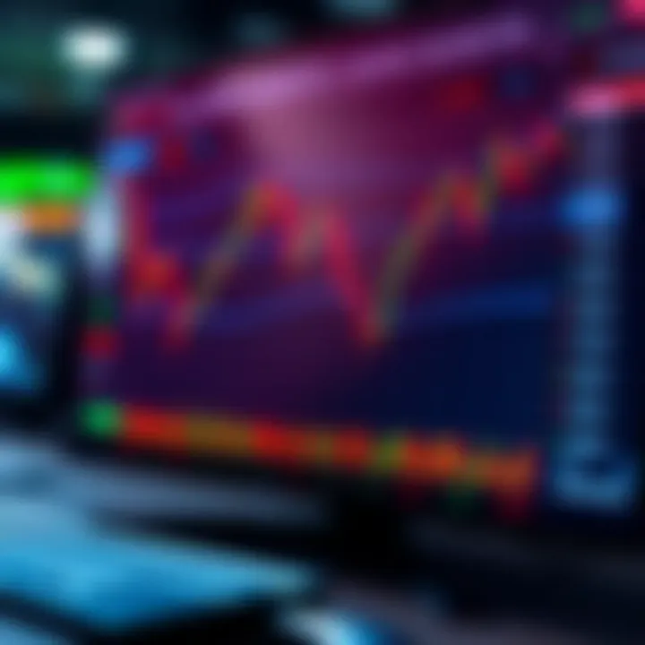 Graphical representation of stock market simulation on digital screen