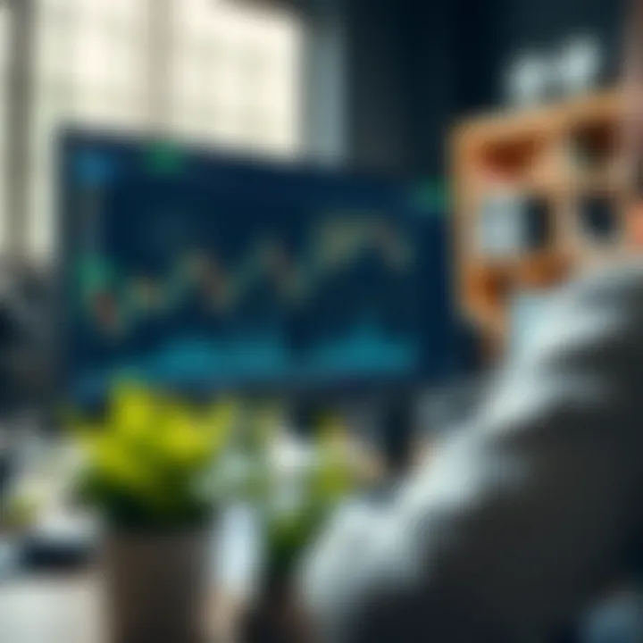 Illustration of a computer screen displaying a trading platform with charts and indicators