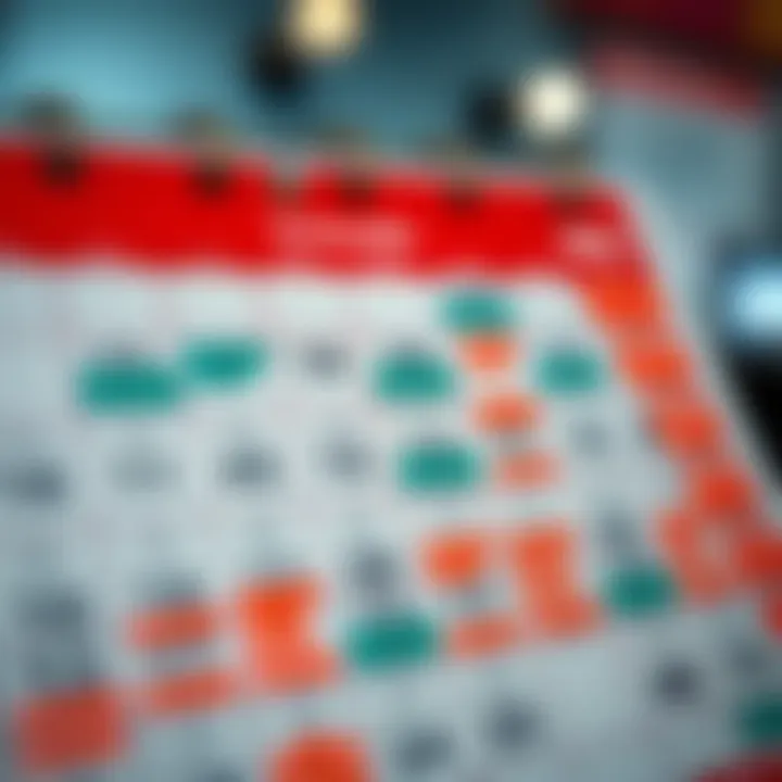 Calendar with highlighted financial dates and economic indicators