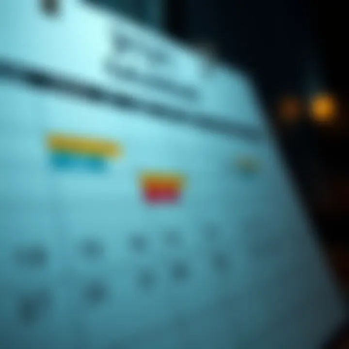 Illustration showing an economic calendar with key financial event dates marked and highlighted