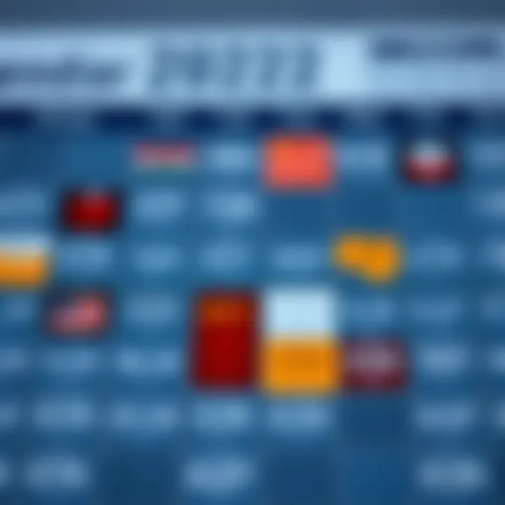 Calendar with highlighted dates representing influential economic announcements and their effects on investment strategies