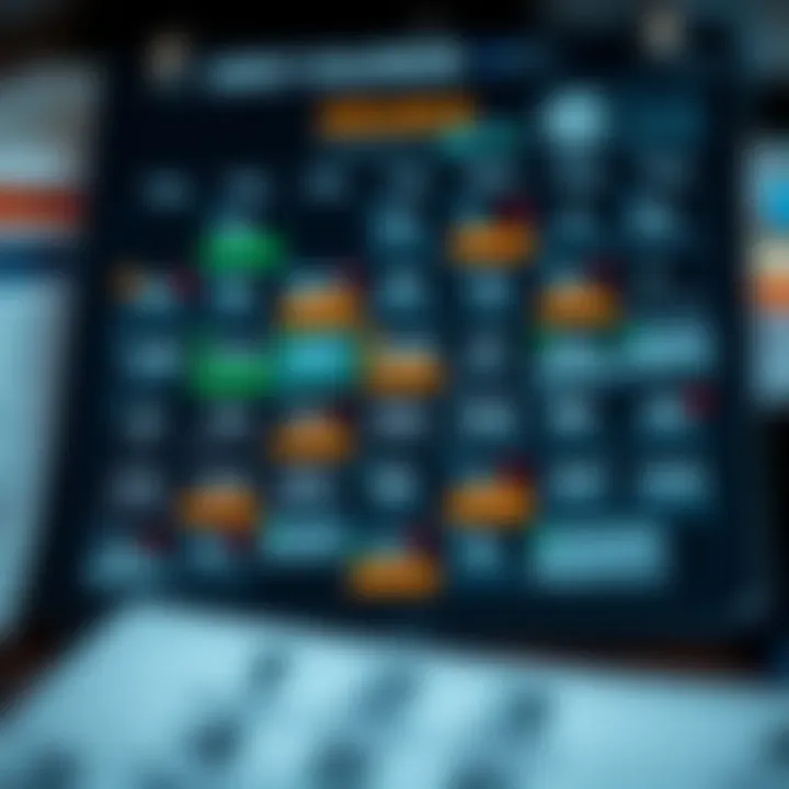 Calendar displaying key economic events highlighted with various financial symbols