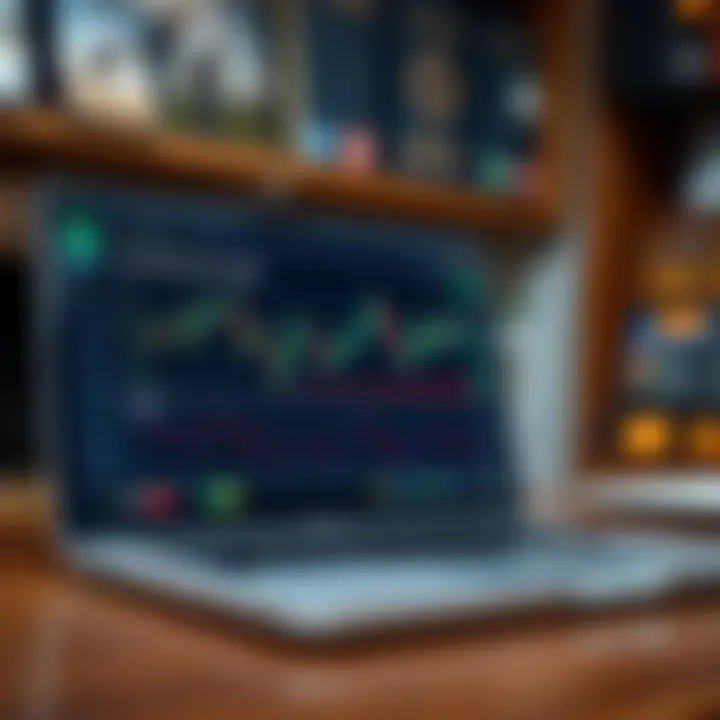 Open laptop displaying financial data and course content on screen