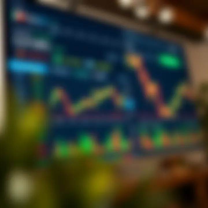 Interface of a demo trading platform showing virtual investment options and market charts