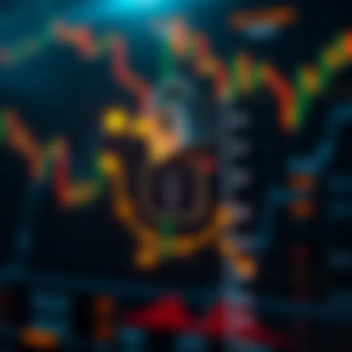 Secure investment concept with financial charts, lock icon, and digital security symbols