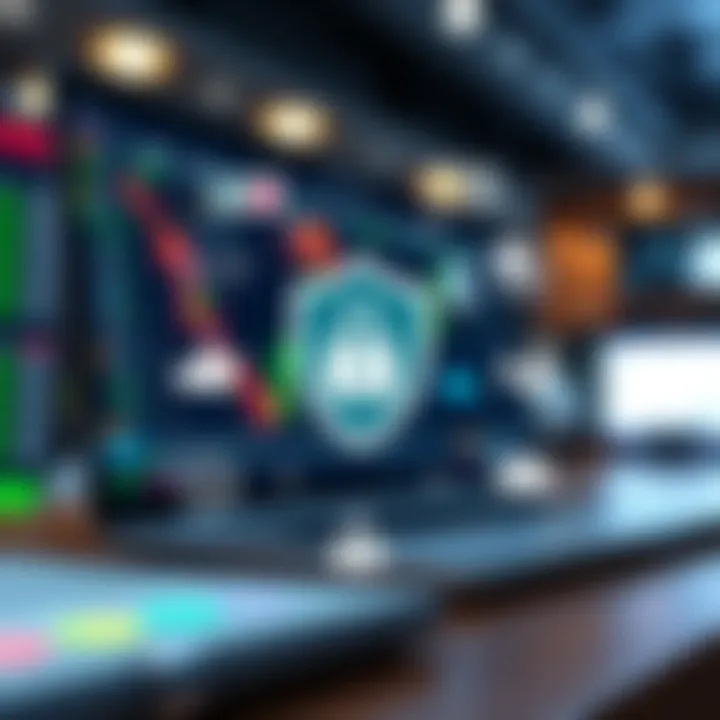 Illustration of secure online trading platform with regulatory compliance icons