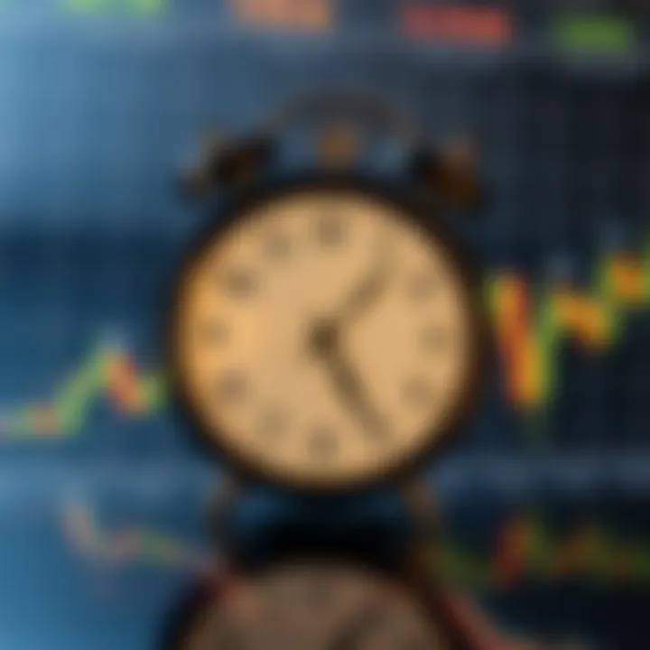 Illustration of a clock overlaid on a financial graph symbolizing efficient and secure trading within market hours