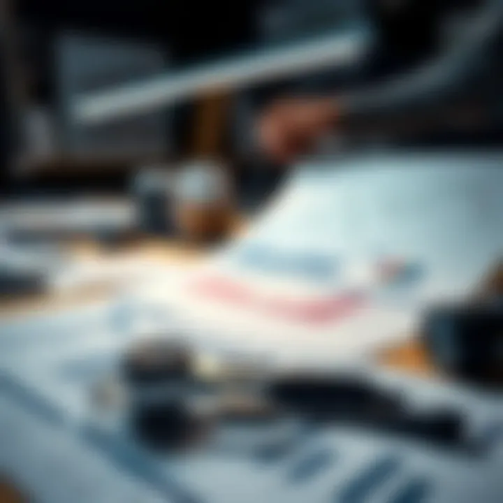 Workspace with charts and data sheets for strategic market evaluation