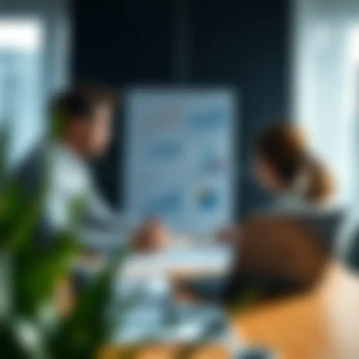 Strategic planning meeting with charts and graphs highlighting business opportunities and potential threats