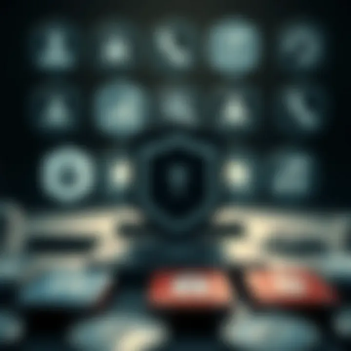 Collection of trusted online course icons with security shield symbol