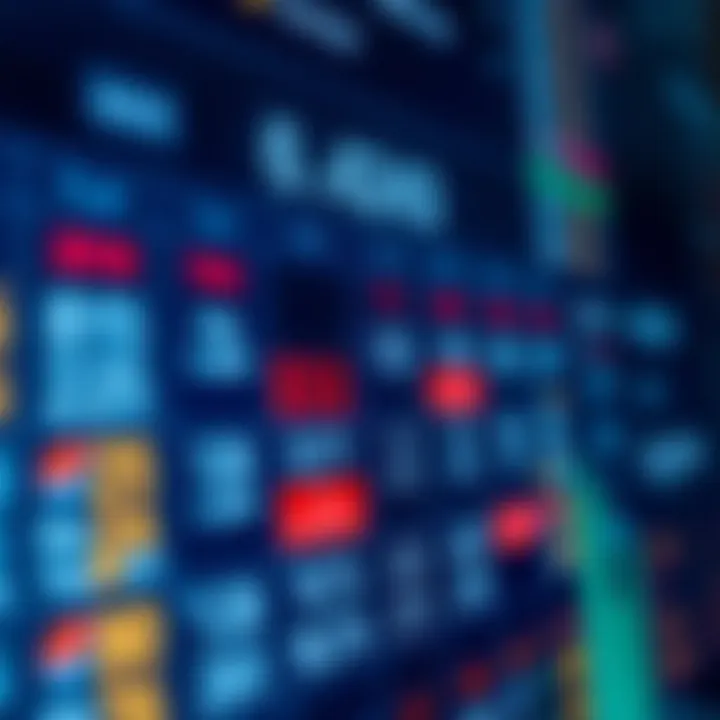 Economic calendar displaying key financial indicators and event timings on a digital interface