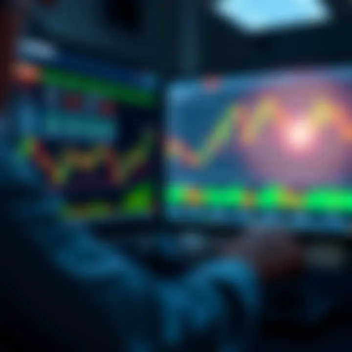 Illustration of a virtual trading platform showing simulated market transactions and strategy testing