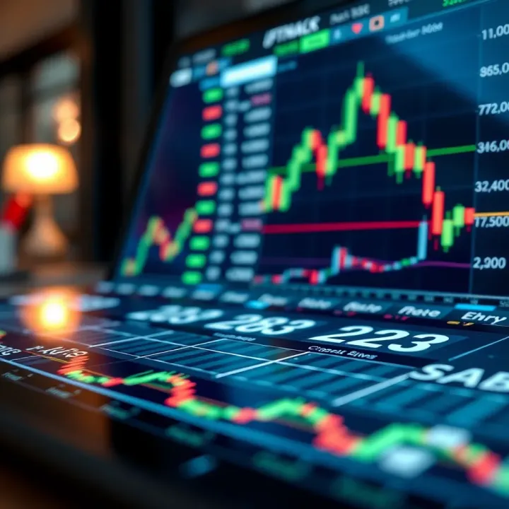 Illustration showing a digital trading platform interface with charts and option trading features