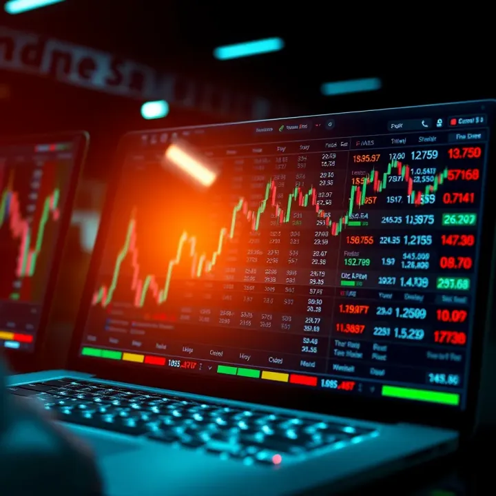 Illustration showing a secure digital trading platform interface for binary options with charts and asset listings