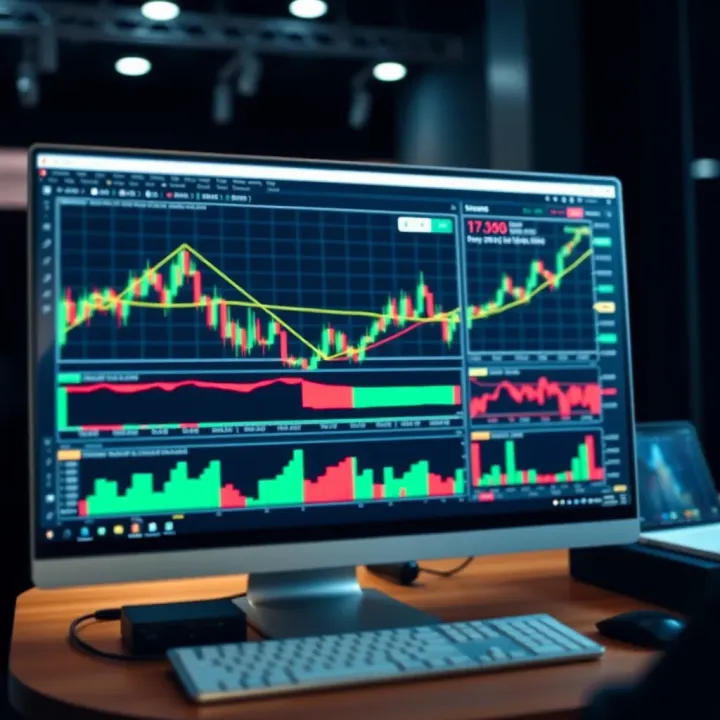 A computer screen displaying a trading platform with charts and graphs for day trading analysis