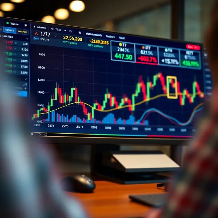 Secure digital trading platform interface displaying binary options charts and market data