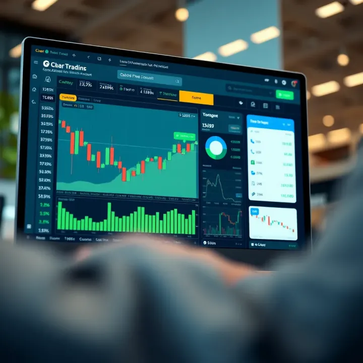 Clear Demo Account Trading Interface Overview Screenshot of the Clear trading platform demo account interface showing market charts and trading options