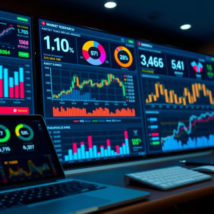 Market Research Tools and Statistical Data Overview Dashboard with various market research tools and statistical data