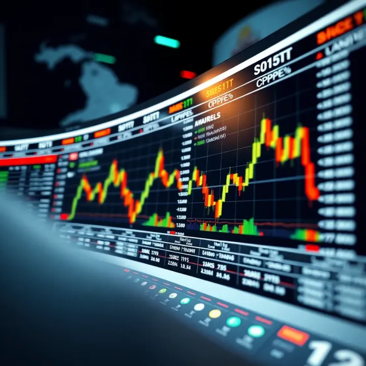 Illustration showing a digital interface with various binary options trading charts and data