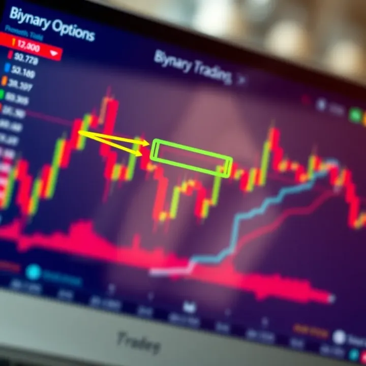 Graph showing binary options price movement with highlighted entry and exit points