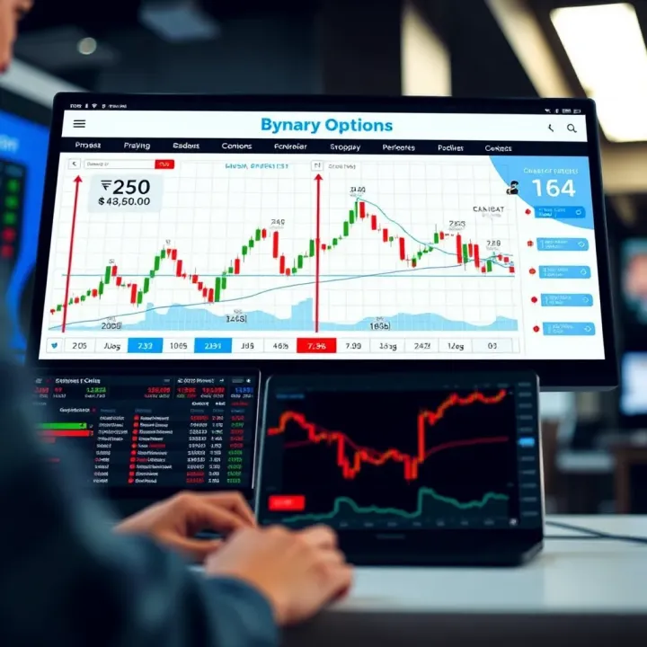 Diagram illustrating binary options trading concepts with charts and indicators