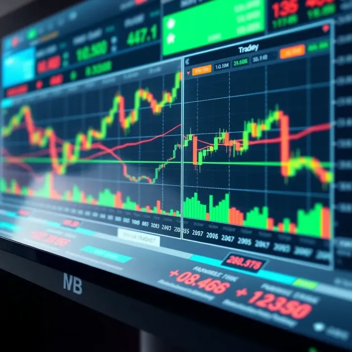 Illustration of digital trading platform interface with indicators and chart analysis