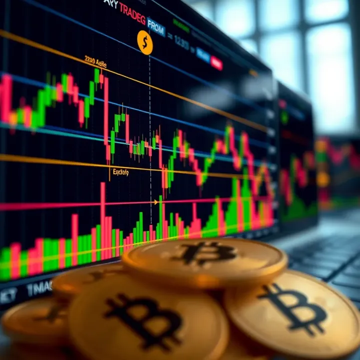 Chart showing cryptocurrency price movements with highlighted trading entries and exits