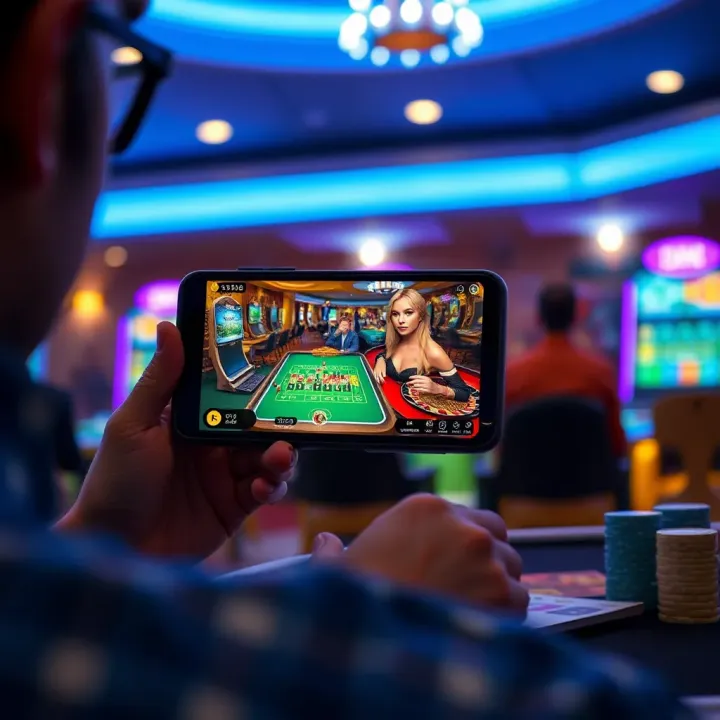 Practicing Casino Games with Demo Account on Mobile Device Player using a mobile device to explore demo casino games for practice and strategy development