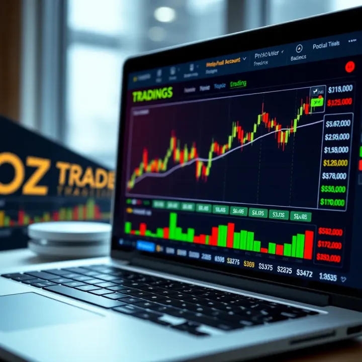 Trading platform interface showing a demo account dashboard with charts and virtual balance