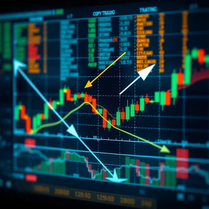 Graph illustrating the concept of copy trading with arrows showing strategy replication between traders